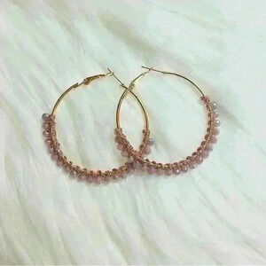 Rose Gold Beaded Hoop Earrings